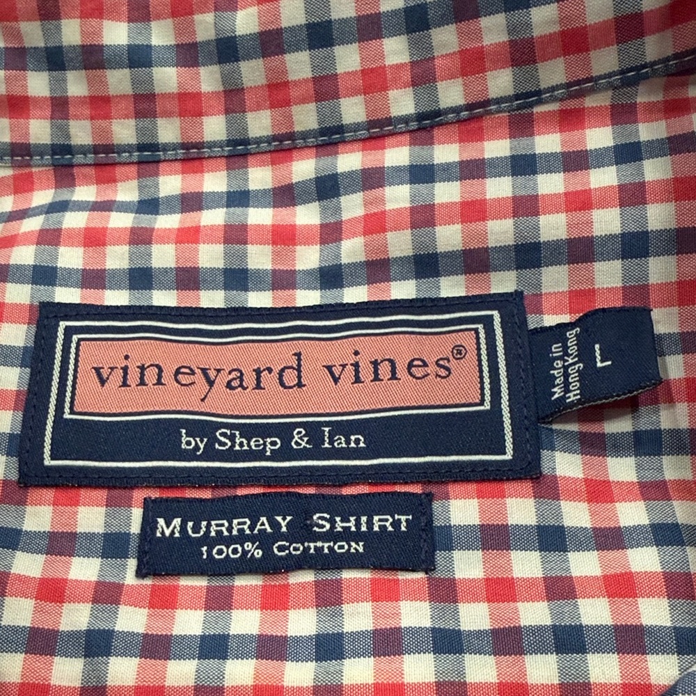 Vineyard Vines Red and Blue Checkered Murray Shirt Mens Large 100% Cotton - Picture 2 of 5